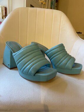 Circus NY Turquoise Blue Quilted Platform Mule Heels